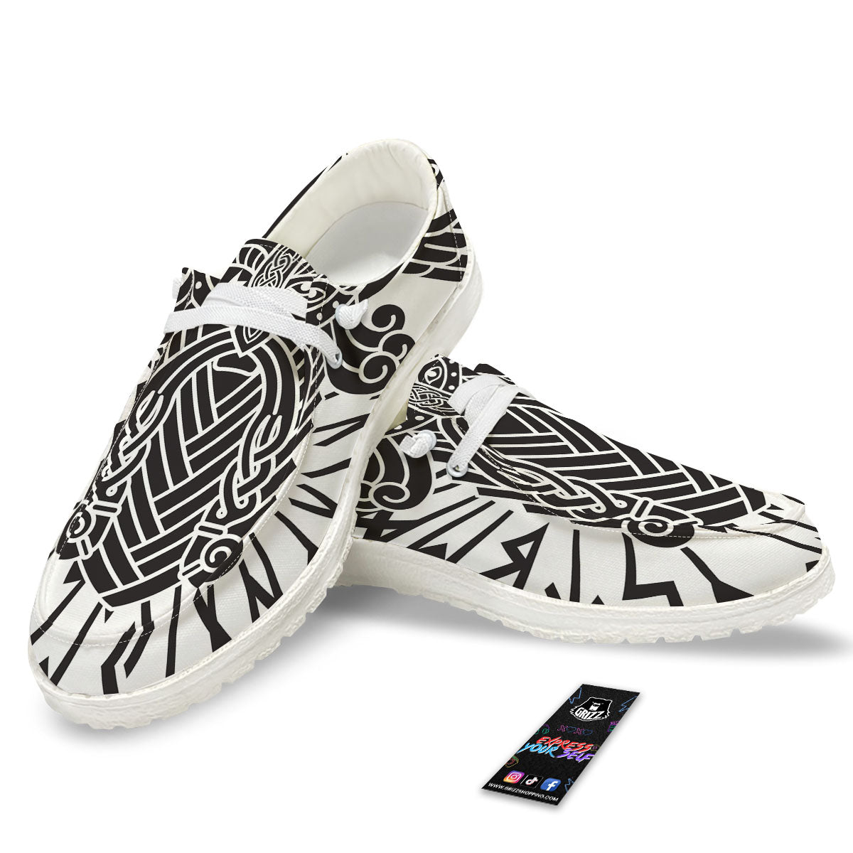 Odin God With Muninn And Huginn Print White Loafers-grizzshop