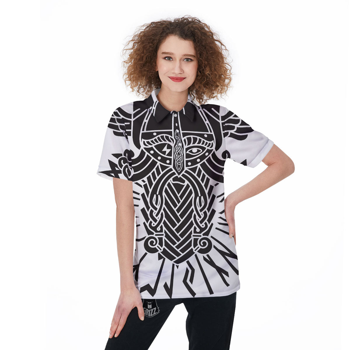 Odin God With Muninn And Huginn Print Women's Golf Shirts-grizzshop