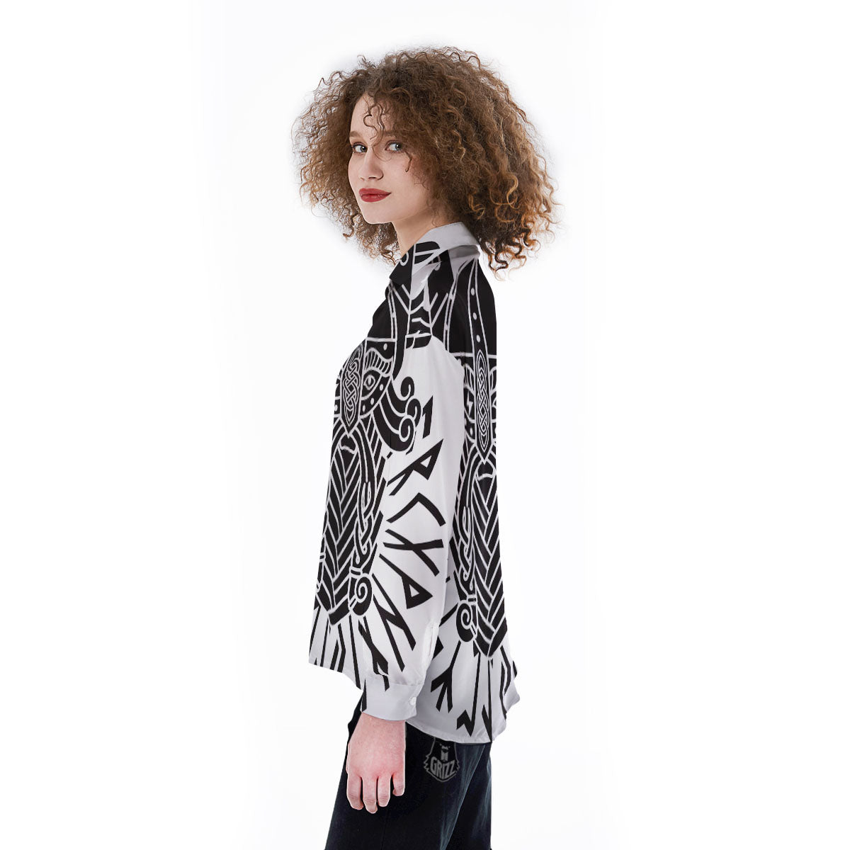 Odin God With Muninn And Huginn Print Women's Long Sleeve Shirts-grizzshop