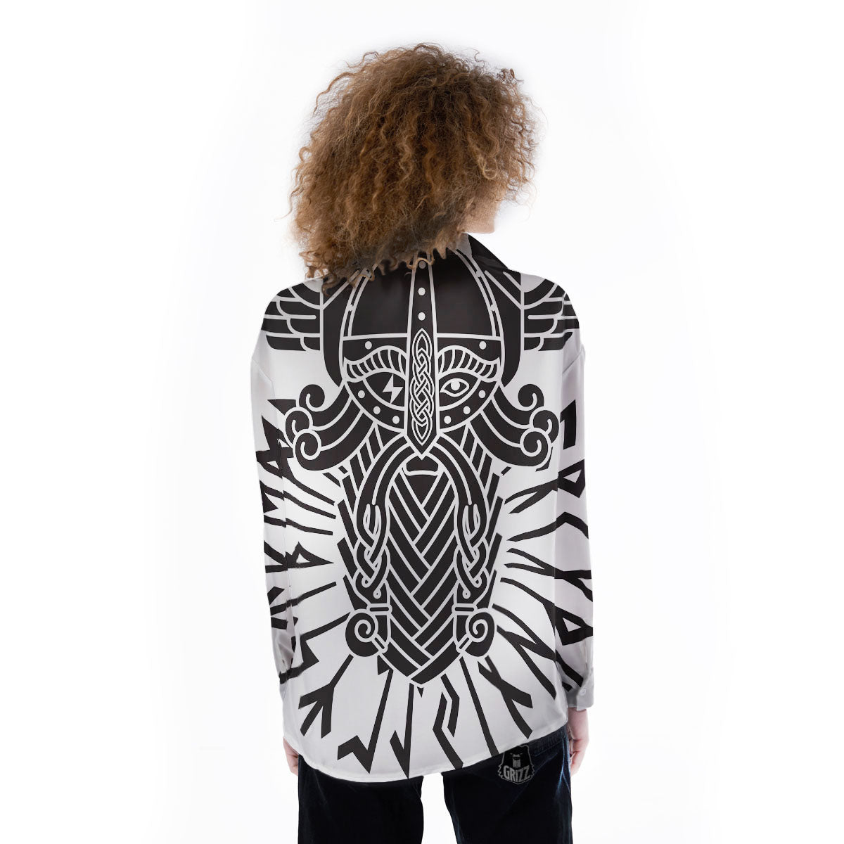 Odin God With Muninn And Huginn Print Women's Long Sleeve Shirts-grizzshop