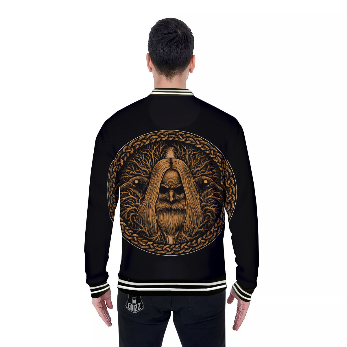 Odin Gold With Muninn And Huginn Print Baseball Jacket-grizzshop