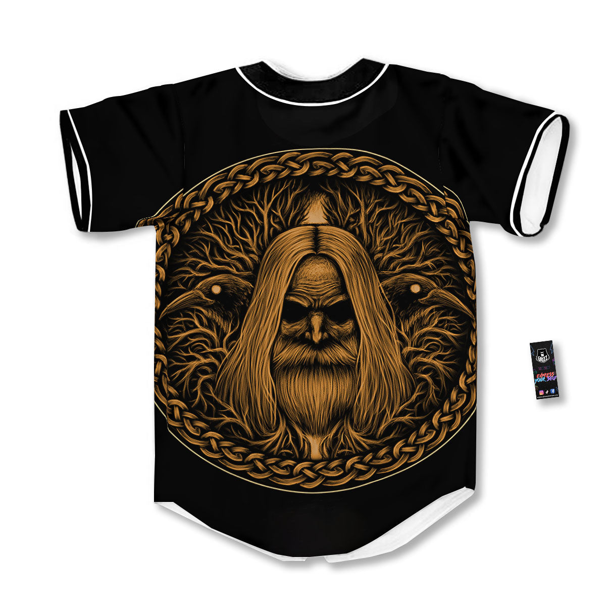 Odin Gold With Muninn And Huginn Print Baseball Jersey-grizzshop