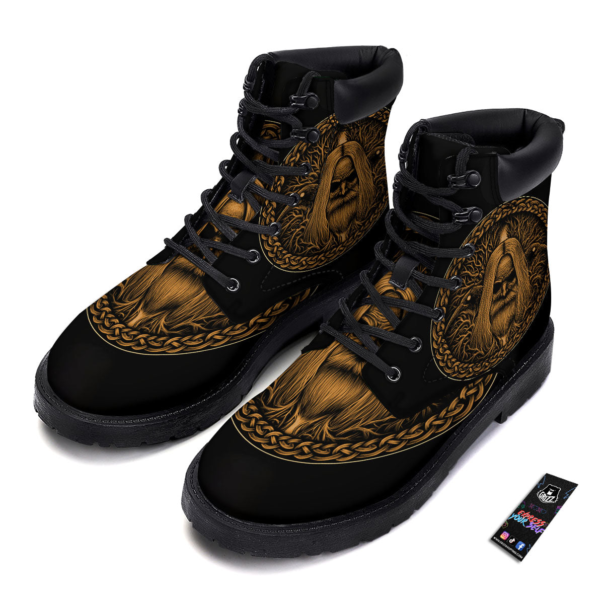 Odin Gold With Muninn And Huginn Print Boots-grizzshop