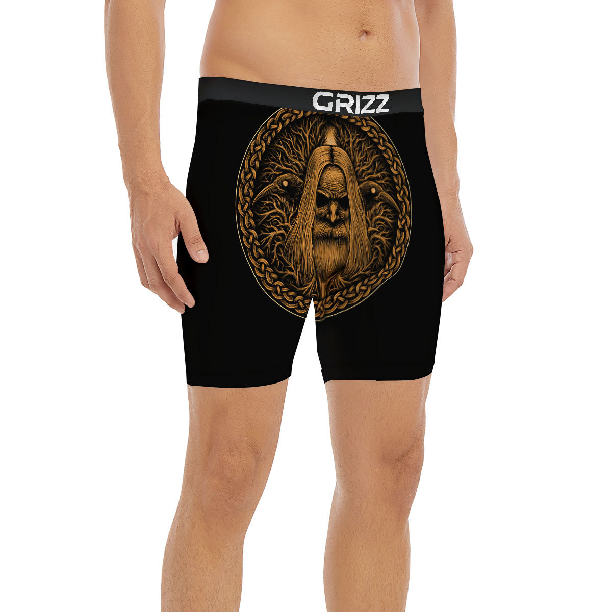 Odin Gold With Muninn And Huginn Print Boxer Briefs-grizzshop