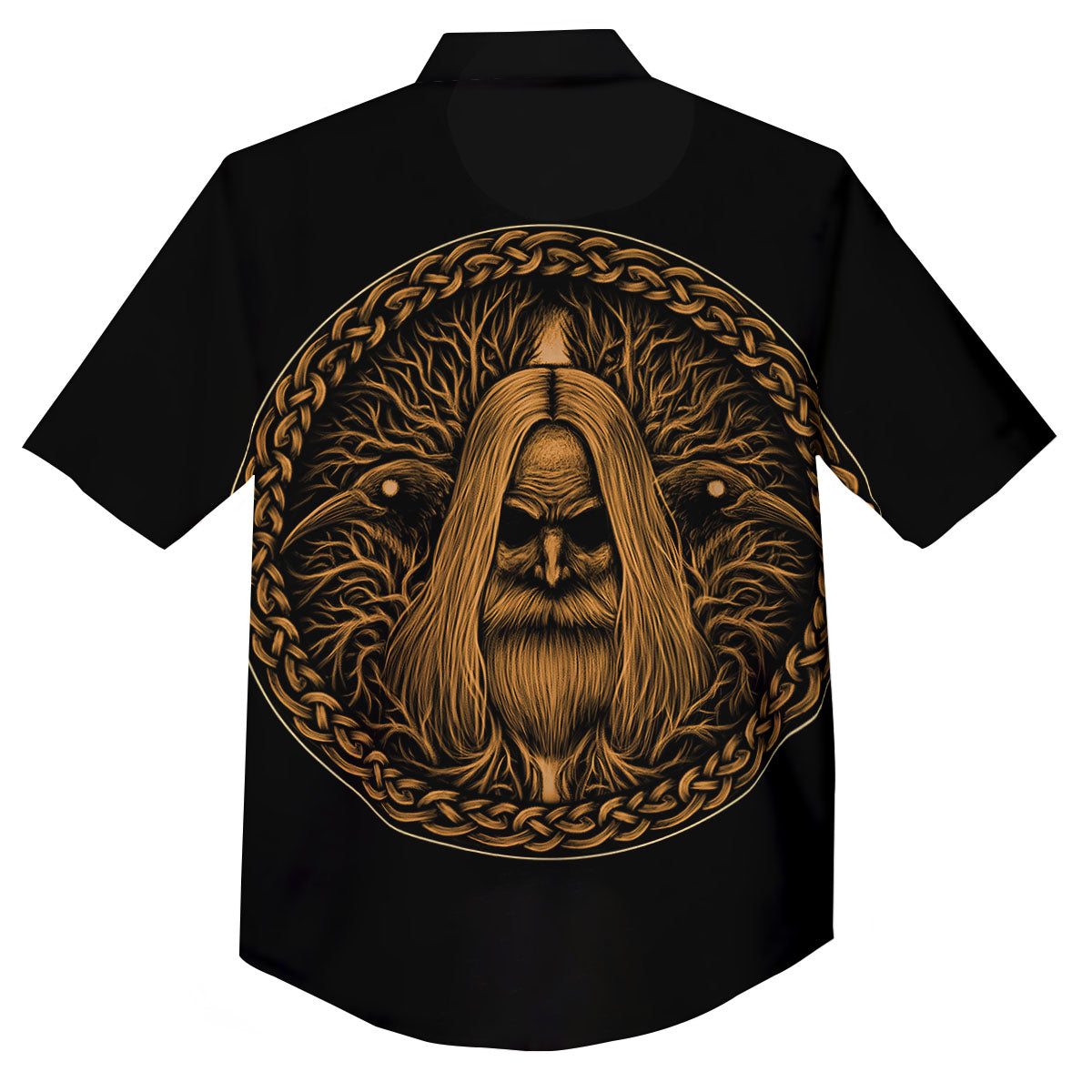 Odin Gold With Muninn And Huginn Print Button Up Shirt-grizzshop