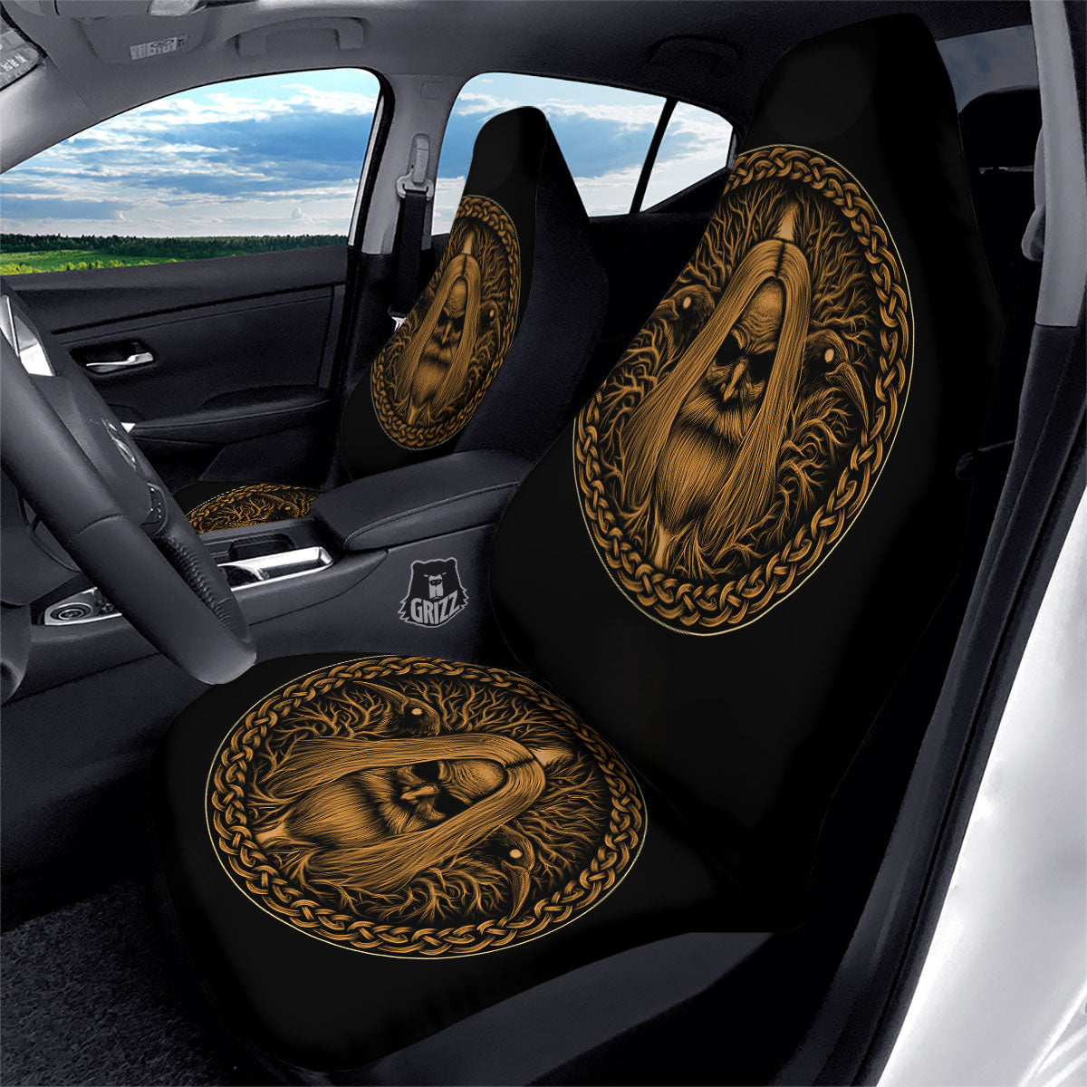 Odin Gold With Muninn And Huginn Print Car Seat Covers-grizzshop