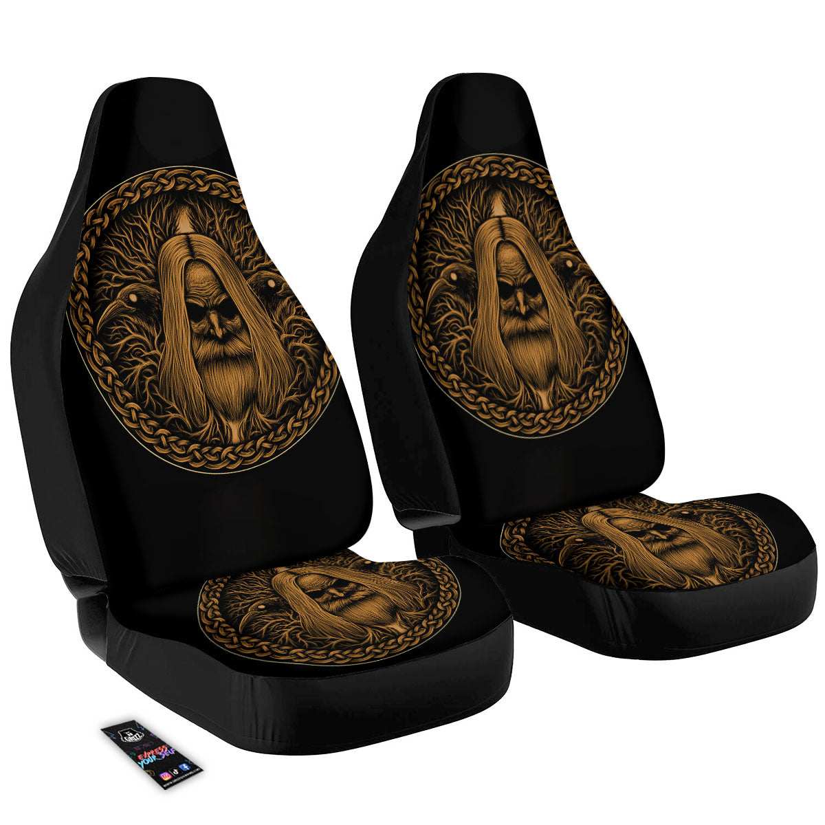 Odin Gold With Muninn And Huginn Print Car Seat Covers-grizzshop
