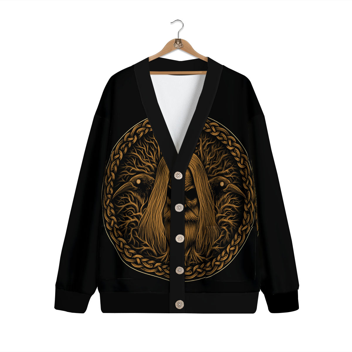 Odin Gold With Muninn And Huginn Print Cardigan-grizzshop
