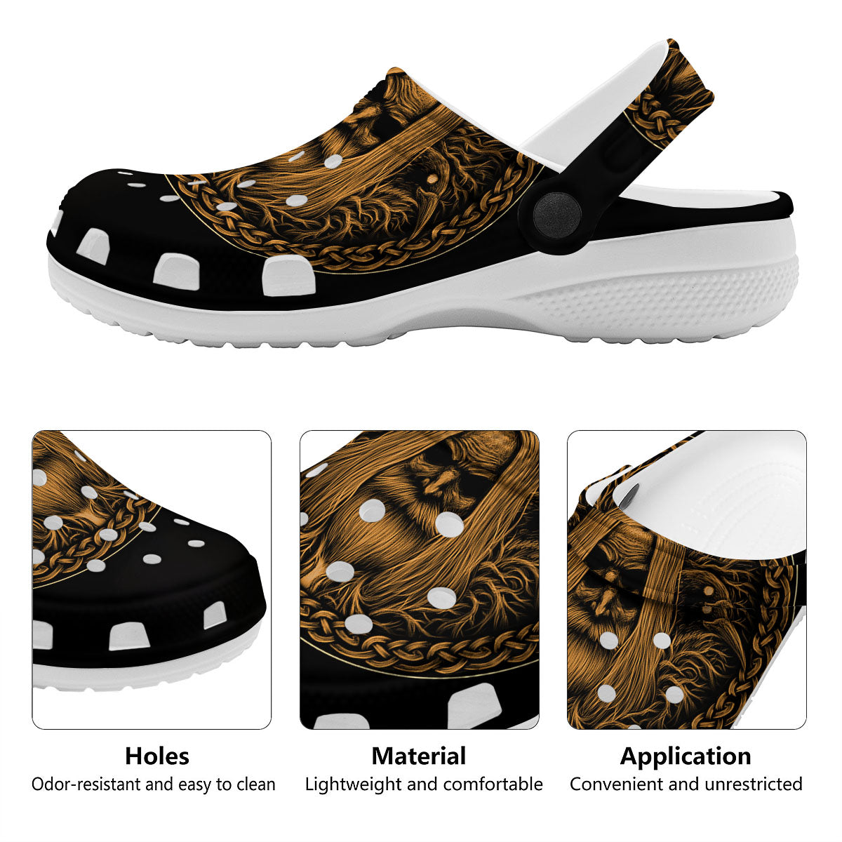 Odin Gold With Muninn And Huginn Print Clog-grizzshop