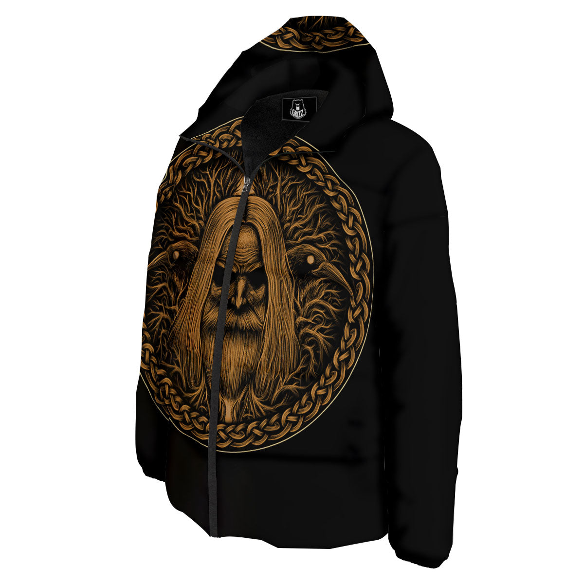 Odin Gold With Muninn And Huginn Print Down Jacket-grizzshop