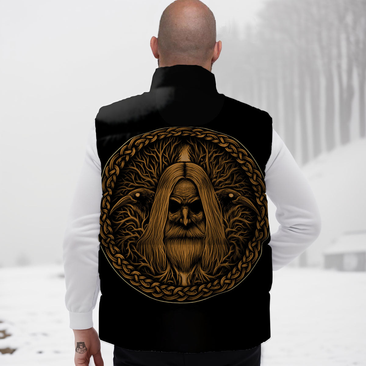Odin Gold With Muninn And Huginn Print Down Vest