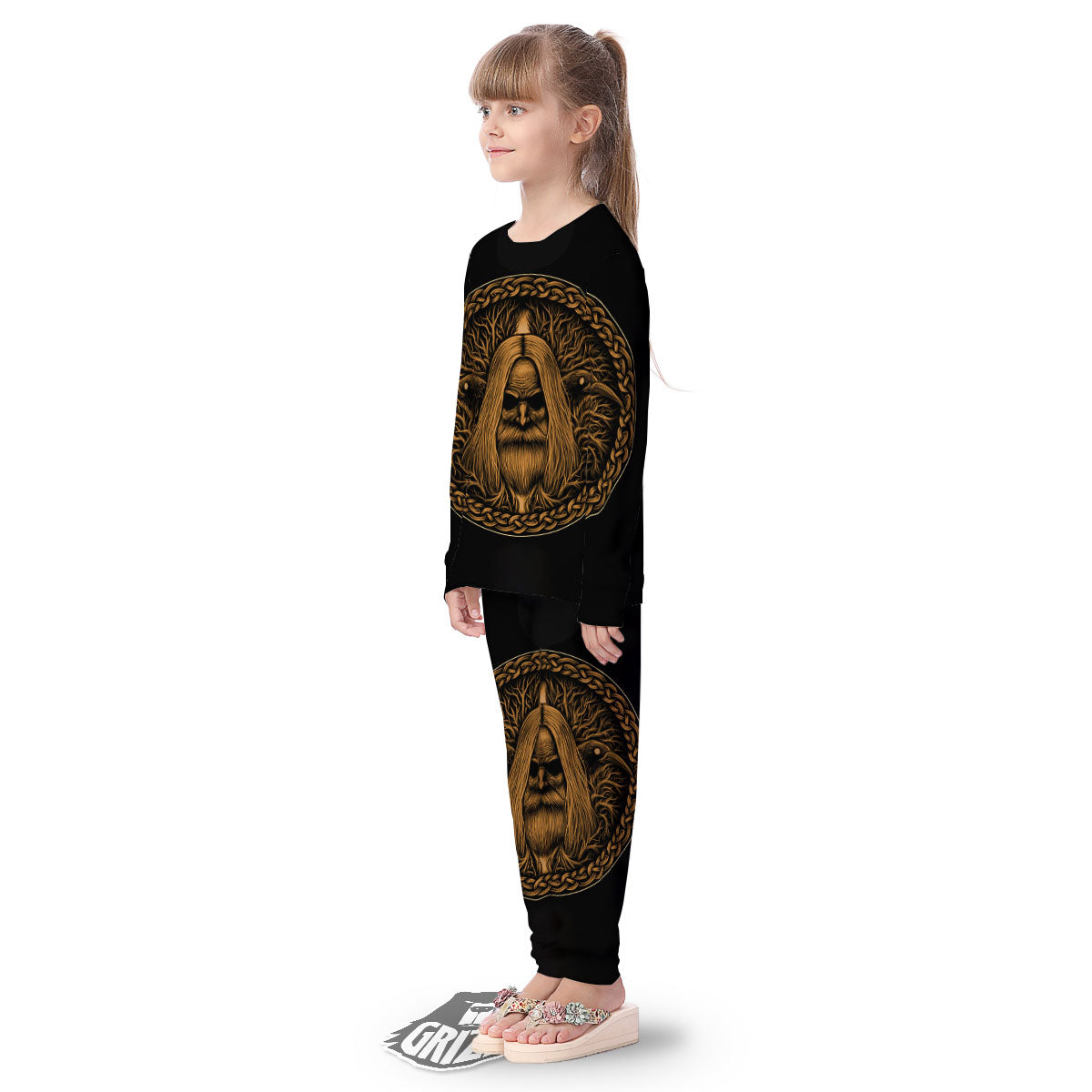 Odin Gold With Muninn And Huginn Print Kid's Pajamas-grizzshop