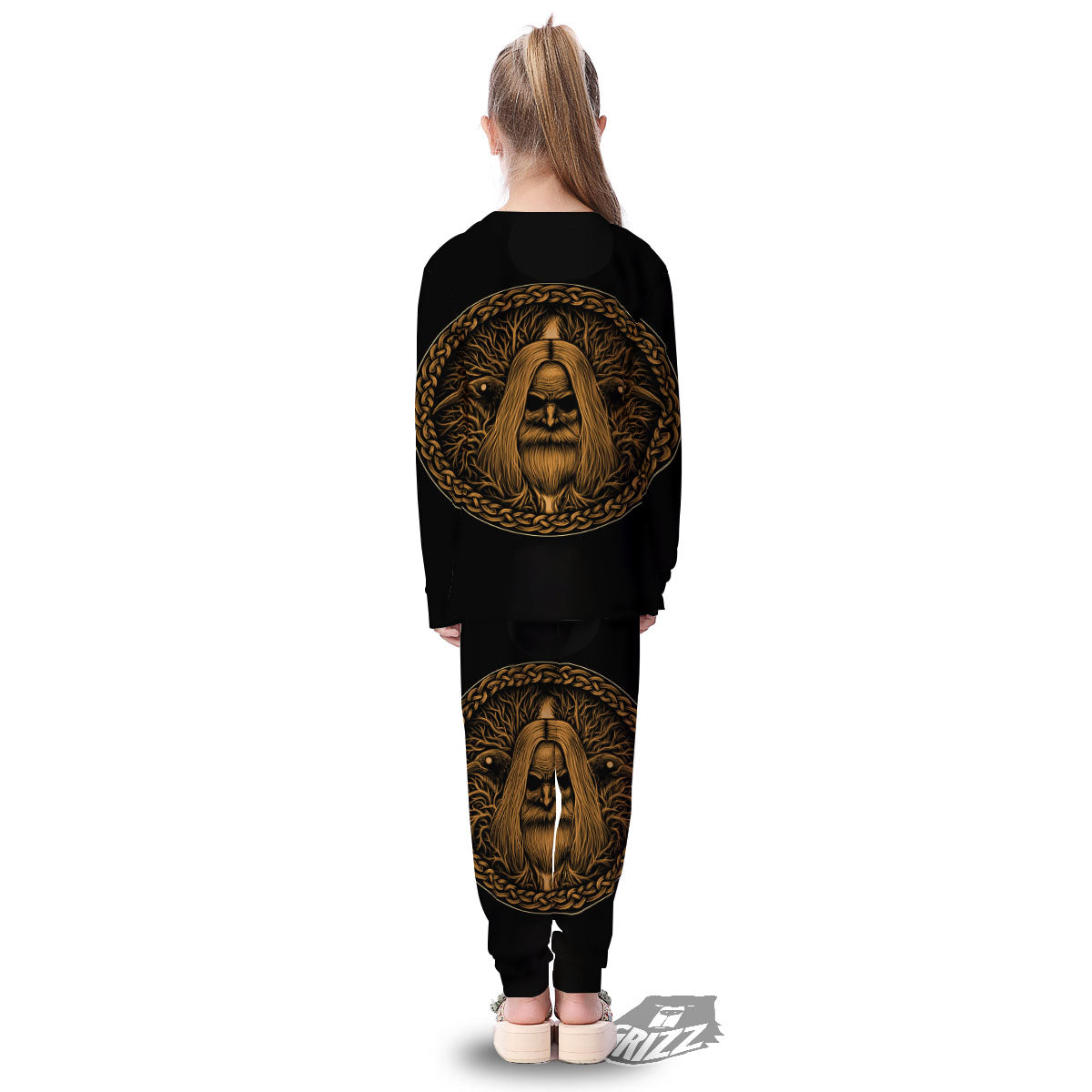 Odin Gold With Muninn And Huginn Print Kid's Pajamas-grizzshop