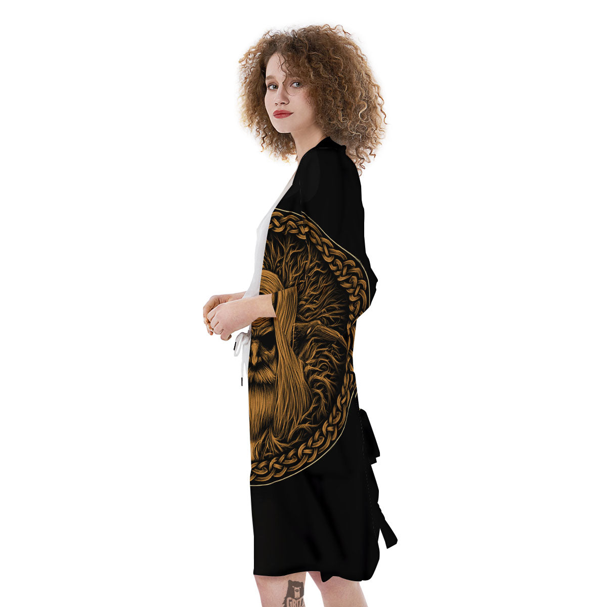 Odin Gold With Muninn And Huginn Print Kimono-grizzshop