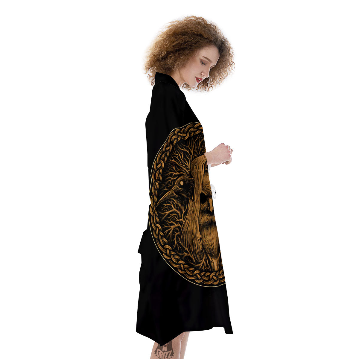 Odin Gold With Muninn And Huginn Print Kimono-grizzshop