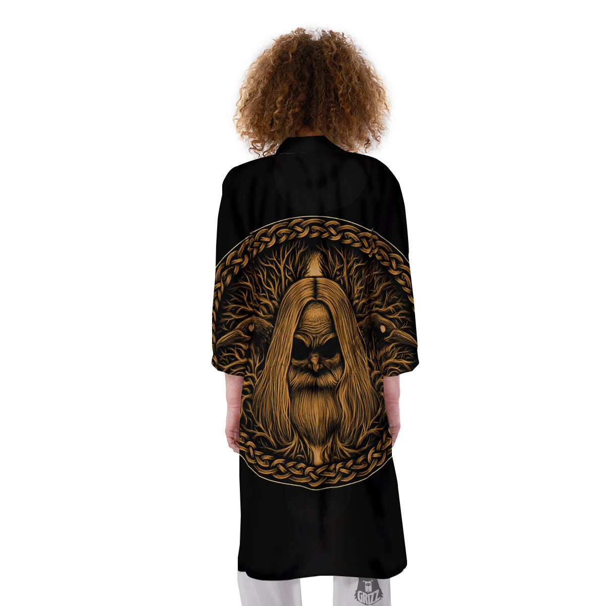 Odin Gold With Muninn And Huginn Print Kimono-grizzshop