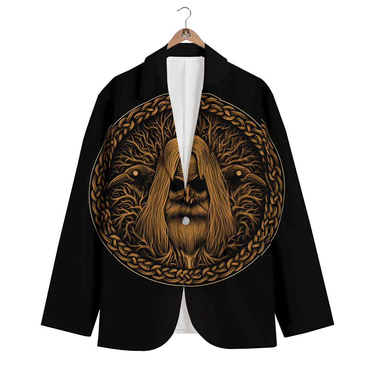 Odin Gold With Muninn And Huginn Print Men's Blazer-grizzshop
