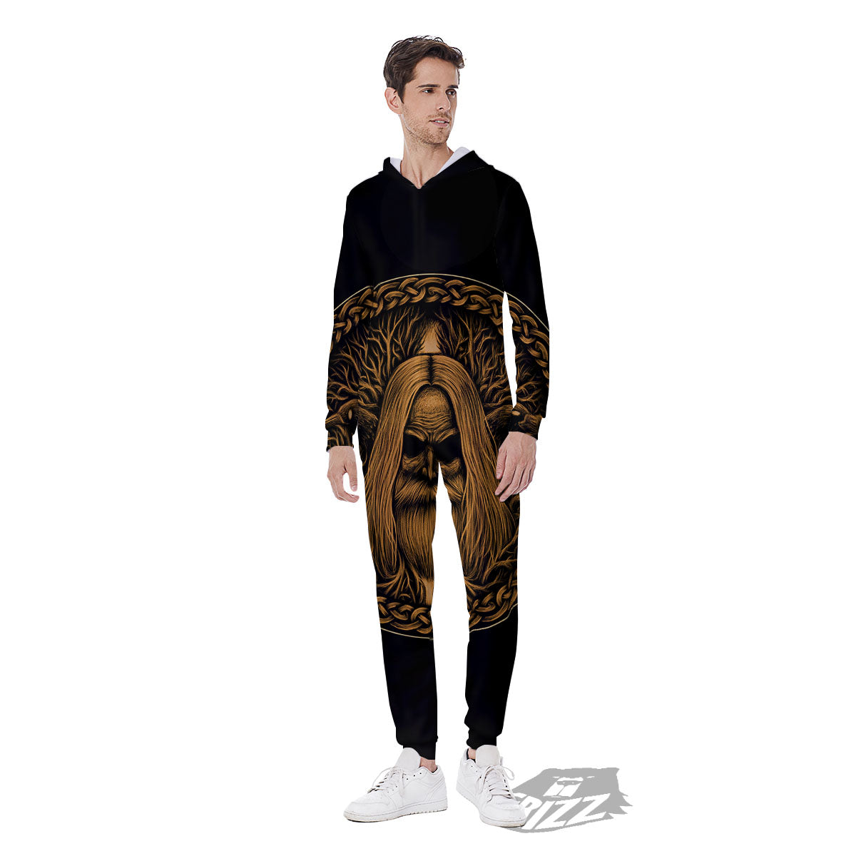 Odin Gold With Muninn And Huginn Print Men's Jumpsuit-grizzshop