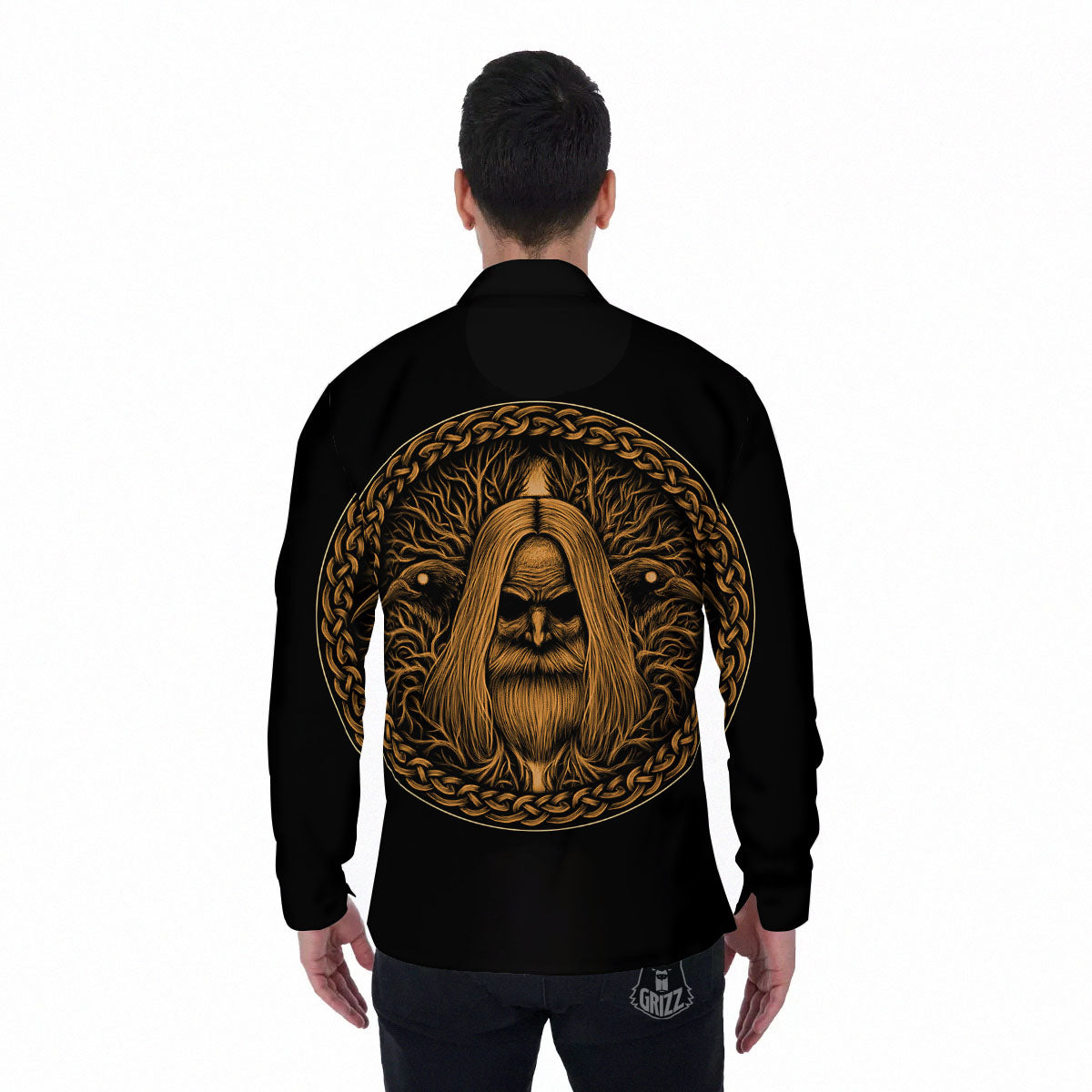 Odin Gold With Muninn And Huginn Print Men's Long Sleeve Shirts-grizzshop