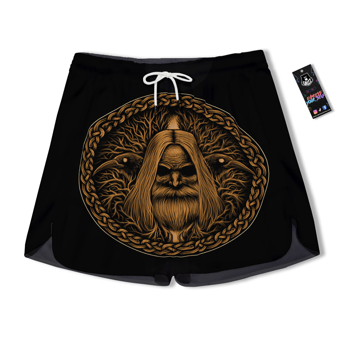 Odin Gold With Muninn And Huginn Print Men's Running Shorts-grizzshop