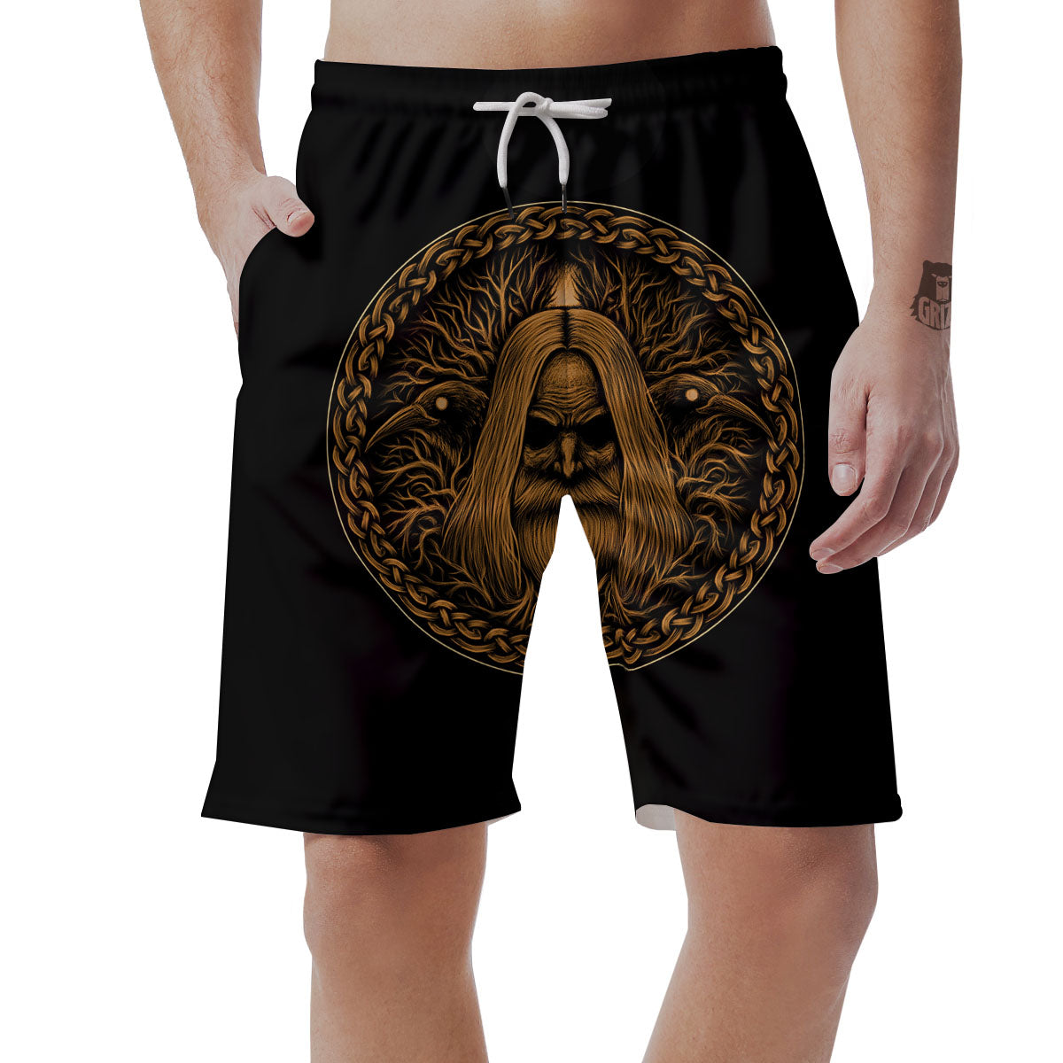 Odin Gold With Muninn And Huginn Print Men's Shorts-grizzshop