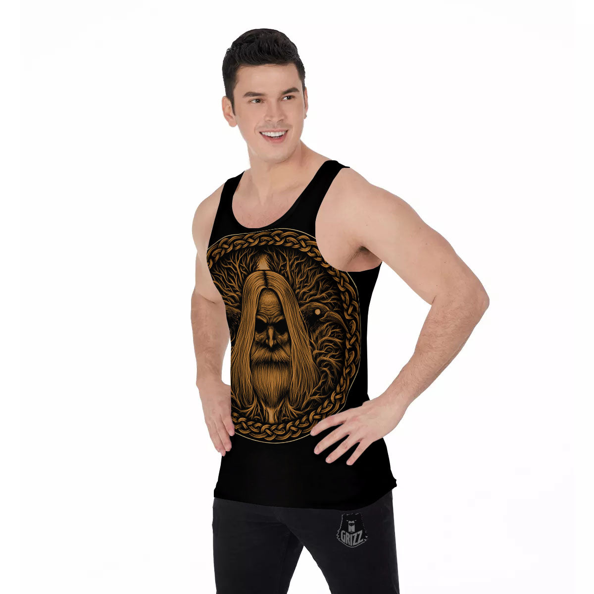 Odin Gold With Muninn And Huginn Print Men's Tank Top-grizzshop