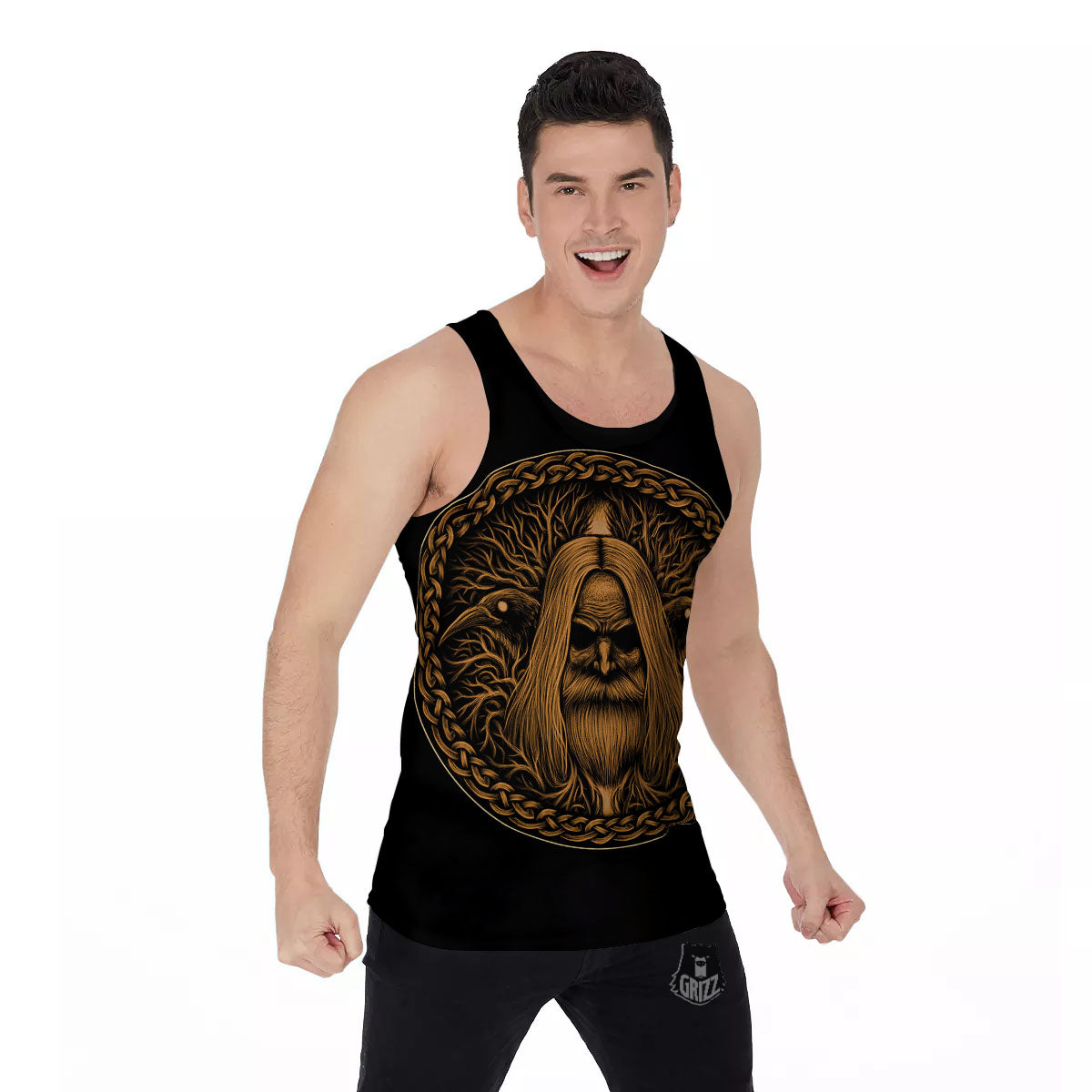 Odin Gold With Muninn And Huginn Print Men's Tank Top-grizzshop