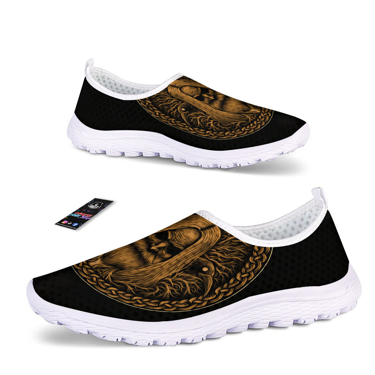 Odin Gold With Muninn And Huginn Print Nurse Shoes-grizzshop