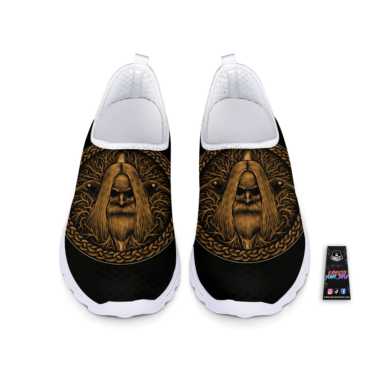 Odin Gold With Muninn And Huginn Print Nurse Shoes-grizzshop
