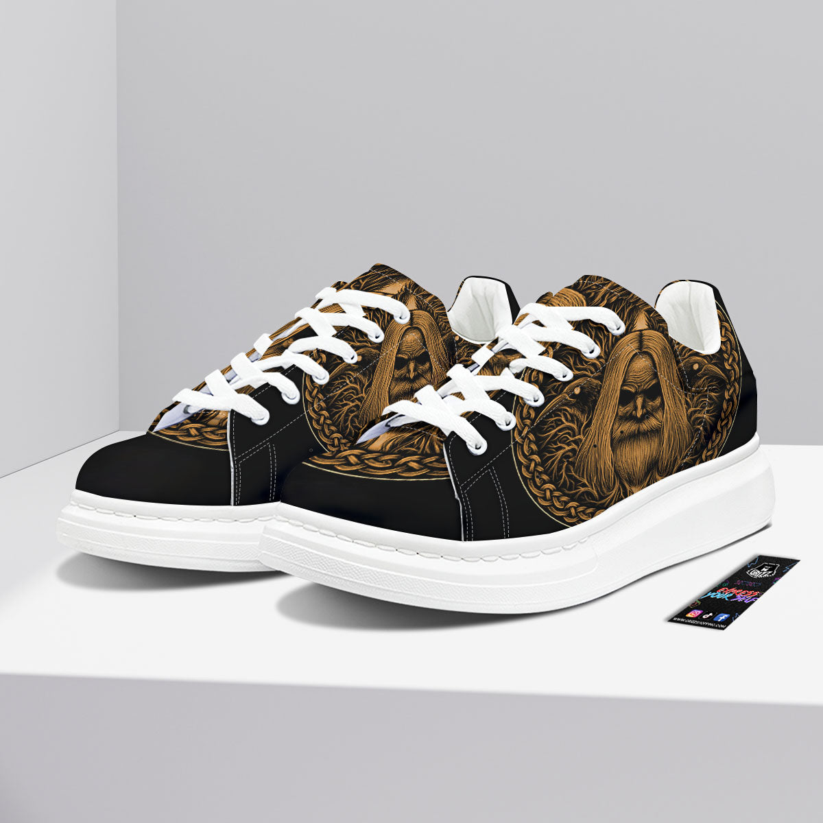 Odin Gold With Muninn And Huginn Print Platform Shoes-grizzshop