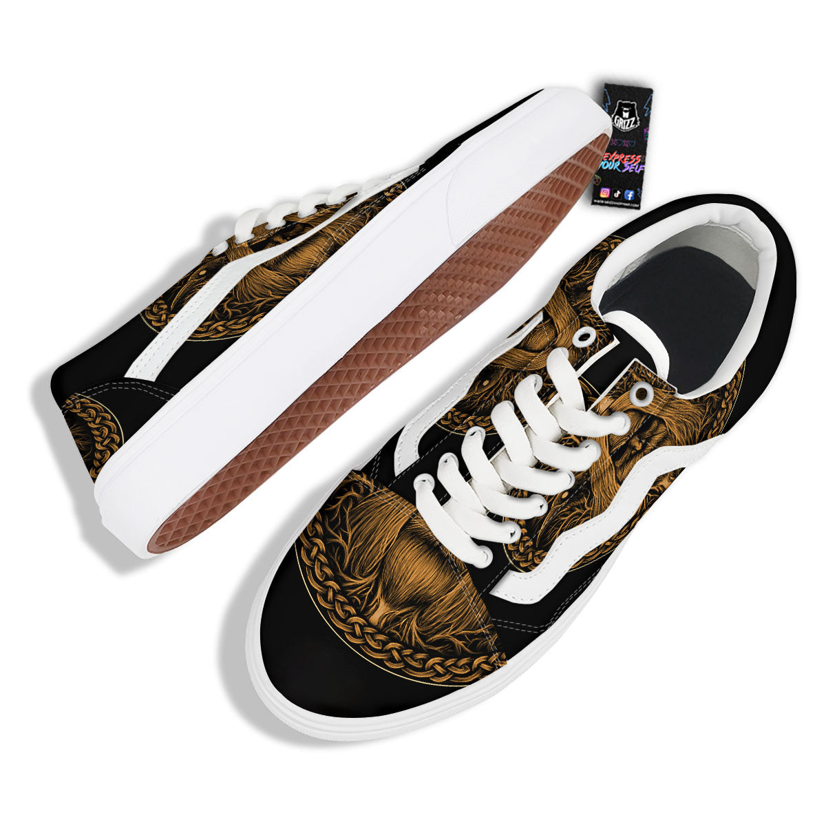 Odin Gold With Muninn And Huginn Print Skate Shoes-grizzshop