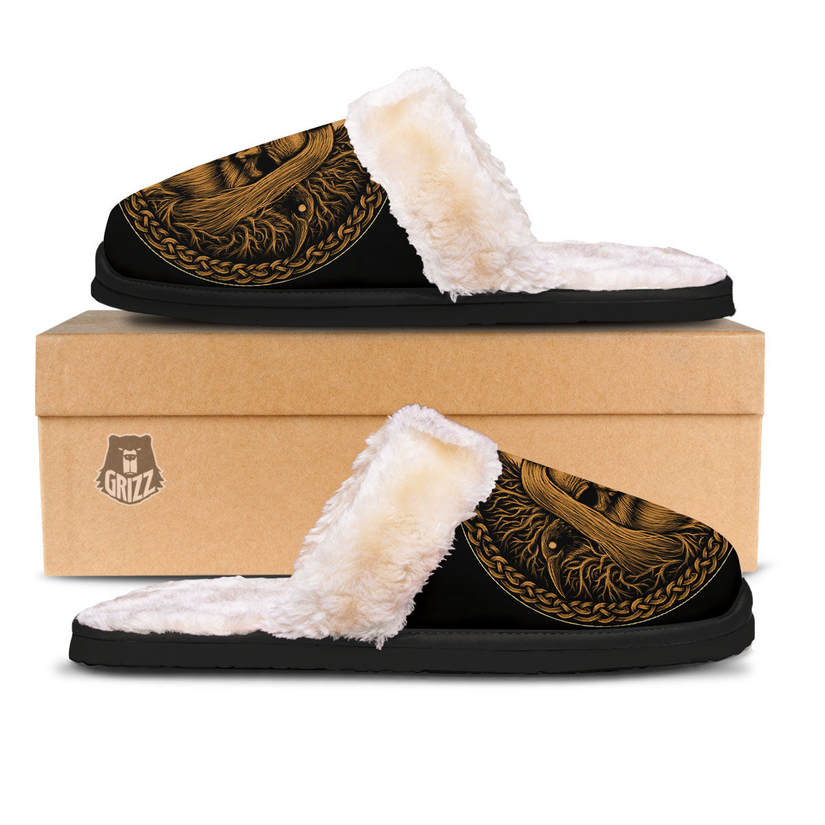 Odin Gold With Muninn And Huginn Print Slippers-grizzshop