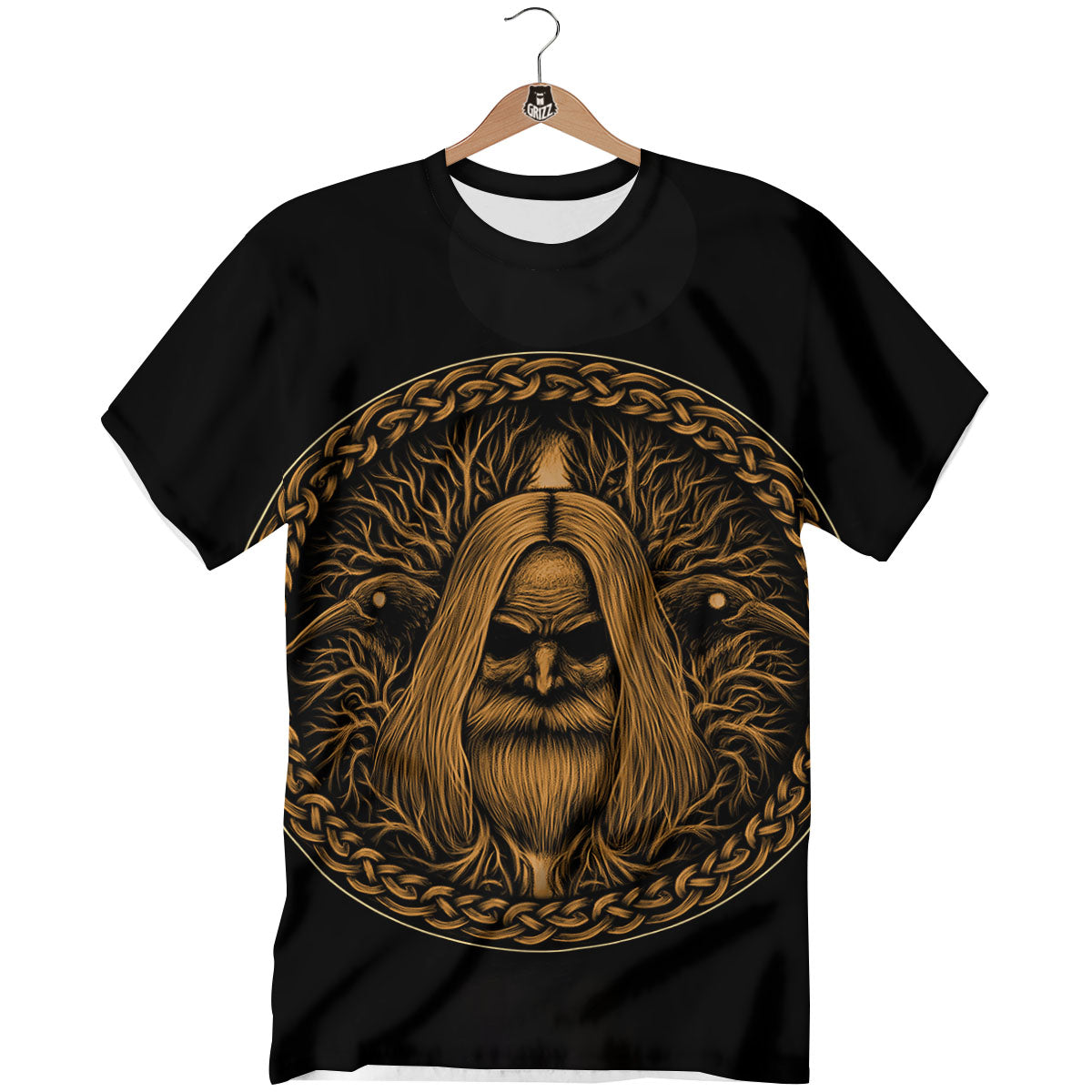 Odin Gold With Muninn And Huginn Print T-Shirt-grizzshop