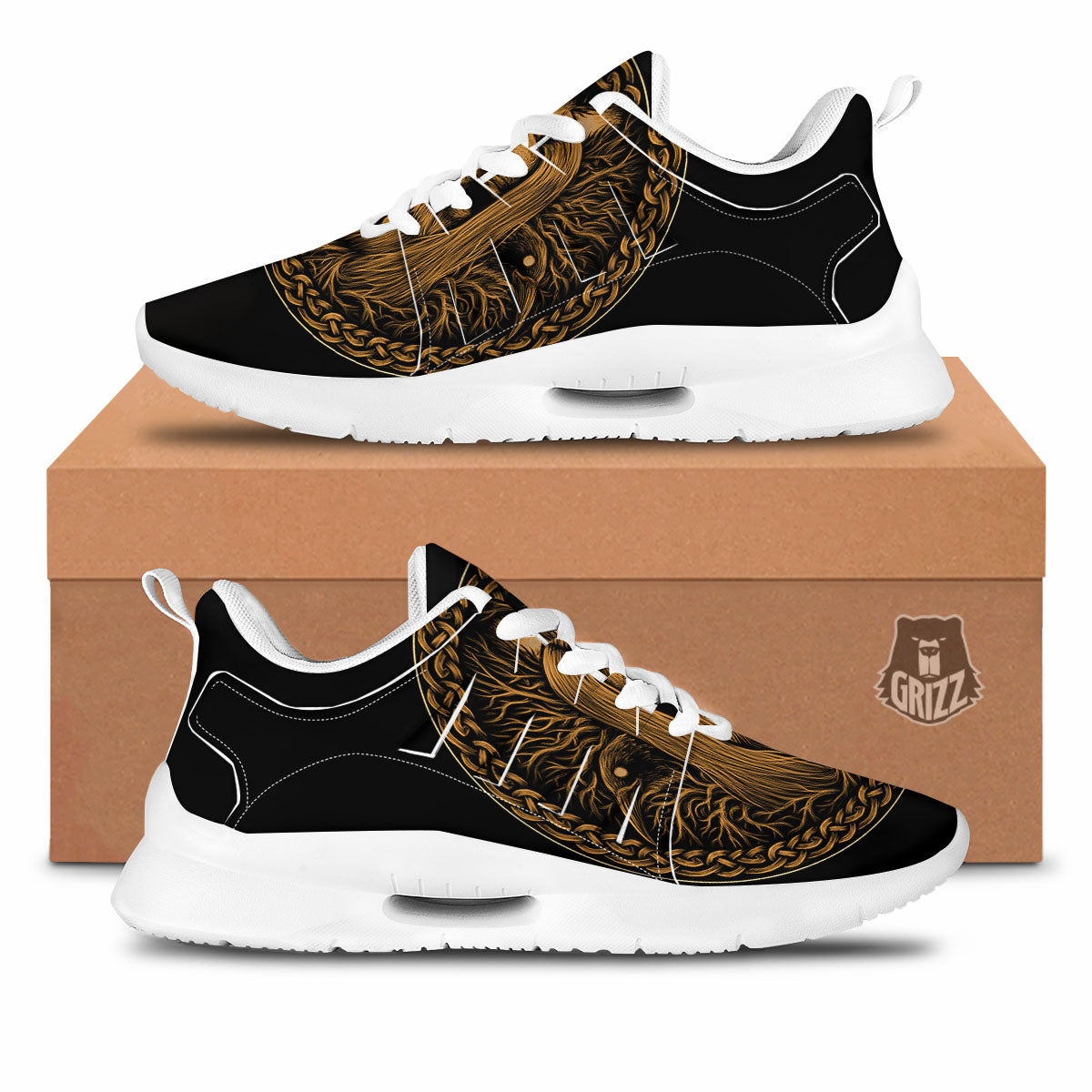Odin Gold With Muninn And Huginn Print Tennis Shoes-grizzshop