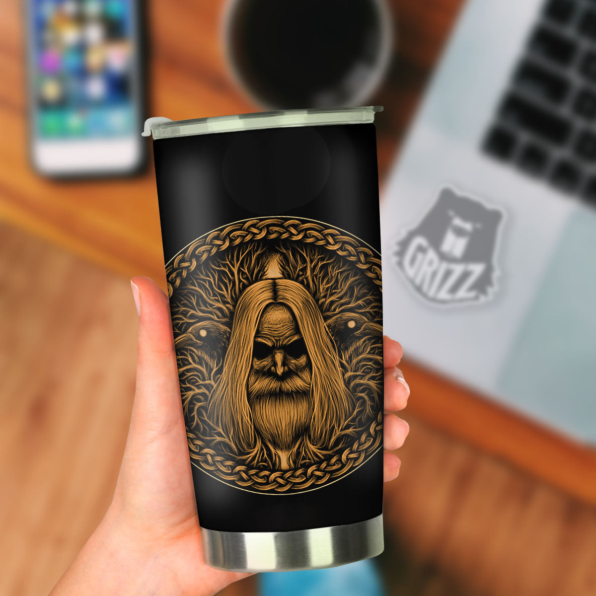 Odin Gold With Muninn And Huginn Print Tumbler-grizzshop