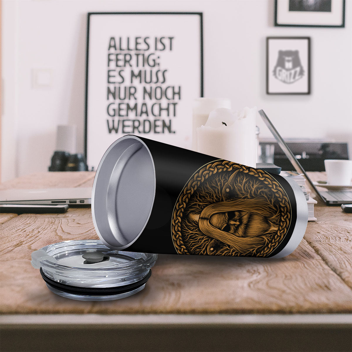 Odin Gold With Muninn And Huginn Print Tumbler-grizzshop