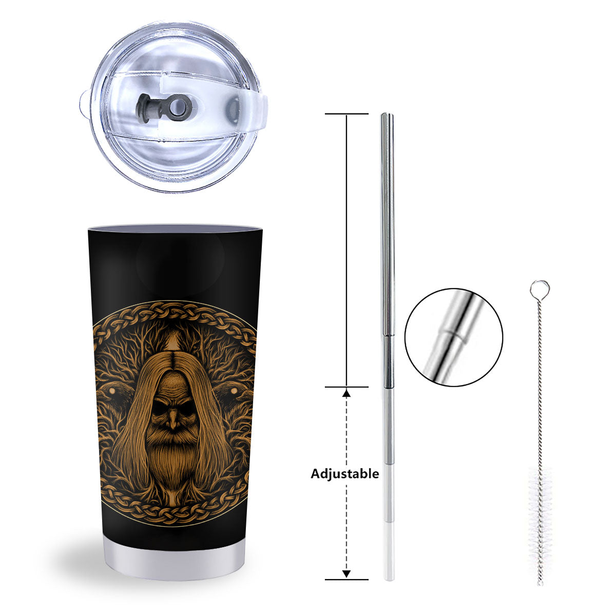 Odin Gold With Muninn And Huginn Print Tumbler-grizzshop