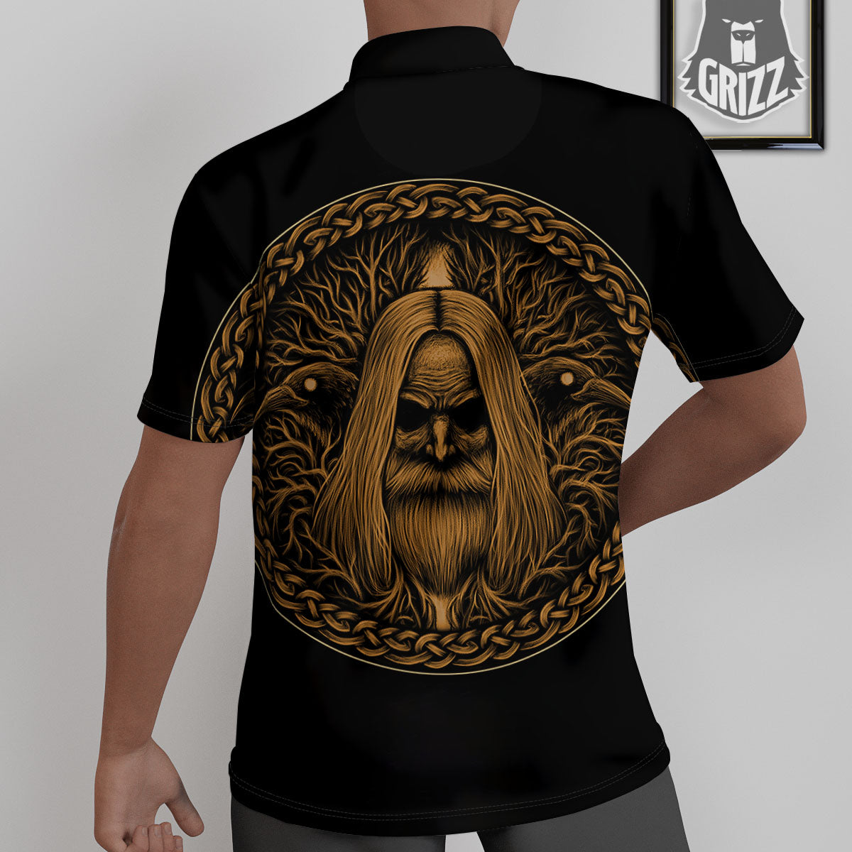 Odin Gold With Muninn And Huginn Print Untucked Shirts-grizzshop