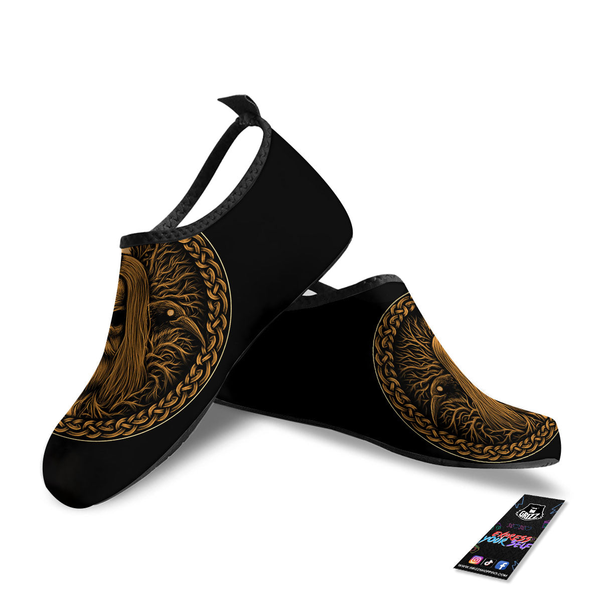 Odin Gold With Muninn And Huginn Print Water Shoes-grizzshop