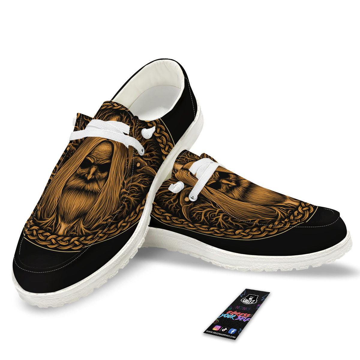 Odin Gold With Muninn And Huginn Print White Loafers-grizzshop