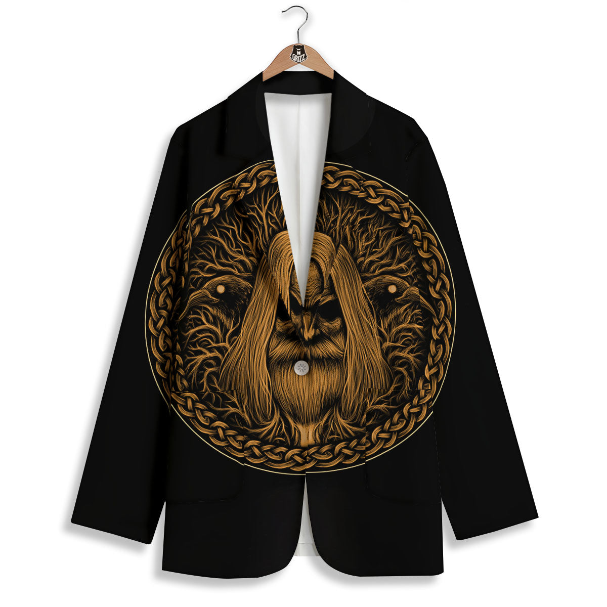 Odin Gold With Muninn And Huginn Print Women's Blazer-grizzshop