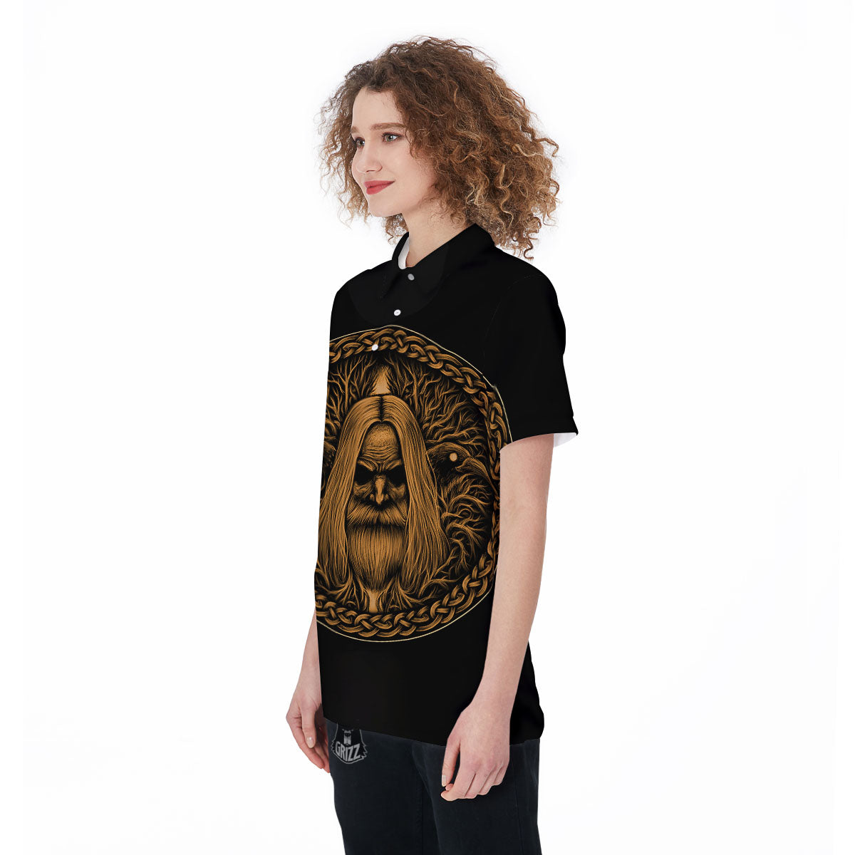 Odin Gold With Muninn And Huginn Print Women's Golf Shirts-grizzshop