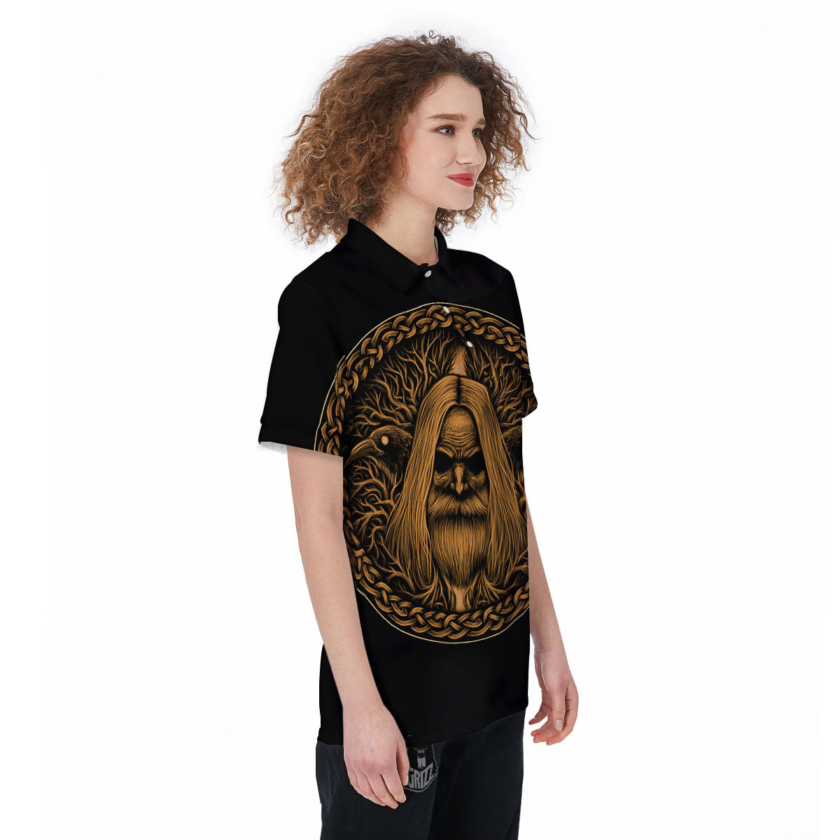 Odin Gold With Muninn And Huginn Print Women's Golf Shirts-grizzshop
