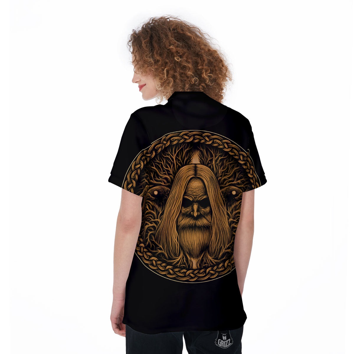 Odin Gold With Muninn And Huginn Print Women's Golf Shirts-grizzshop