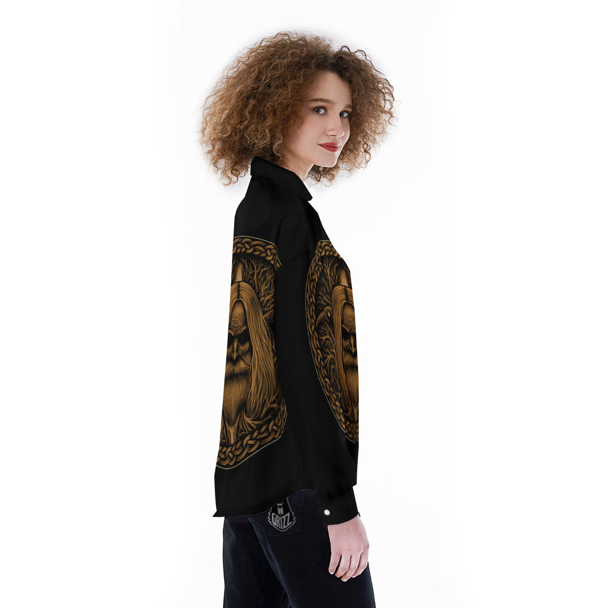 Odin Gold With Muninn And Huginn Print Women's Long Sleeve Shirts-grizzshop