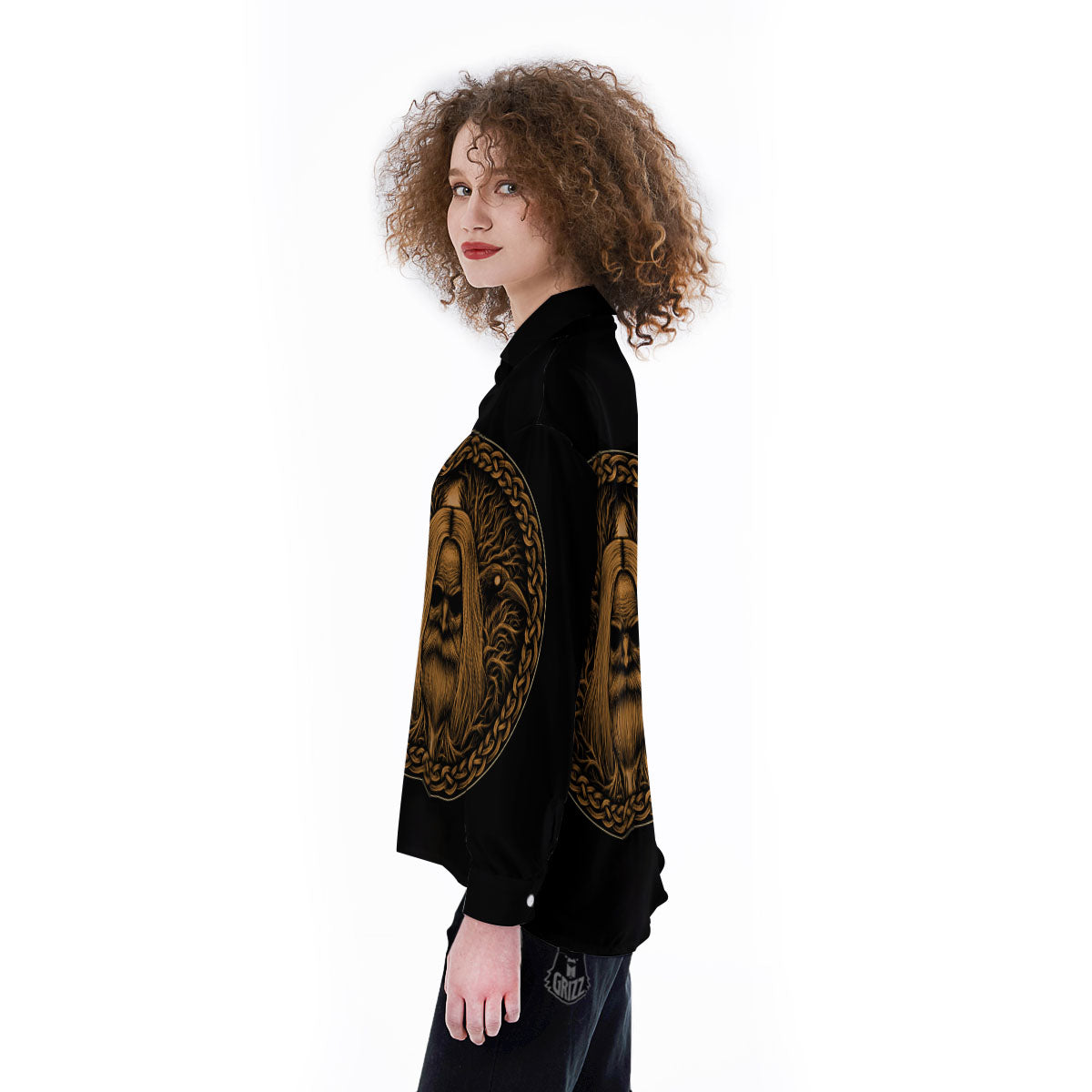 Odin Gold With Muninn And Huginn Print Women's Long Sleeve Shirts-grizzshop
