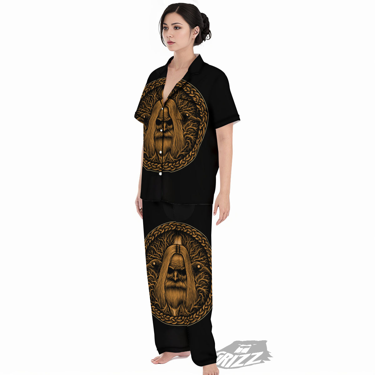 Odin Gold With Muninn And Huginn Print Women's Pajamas Set-grizzshop