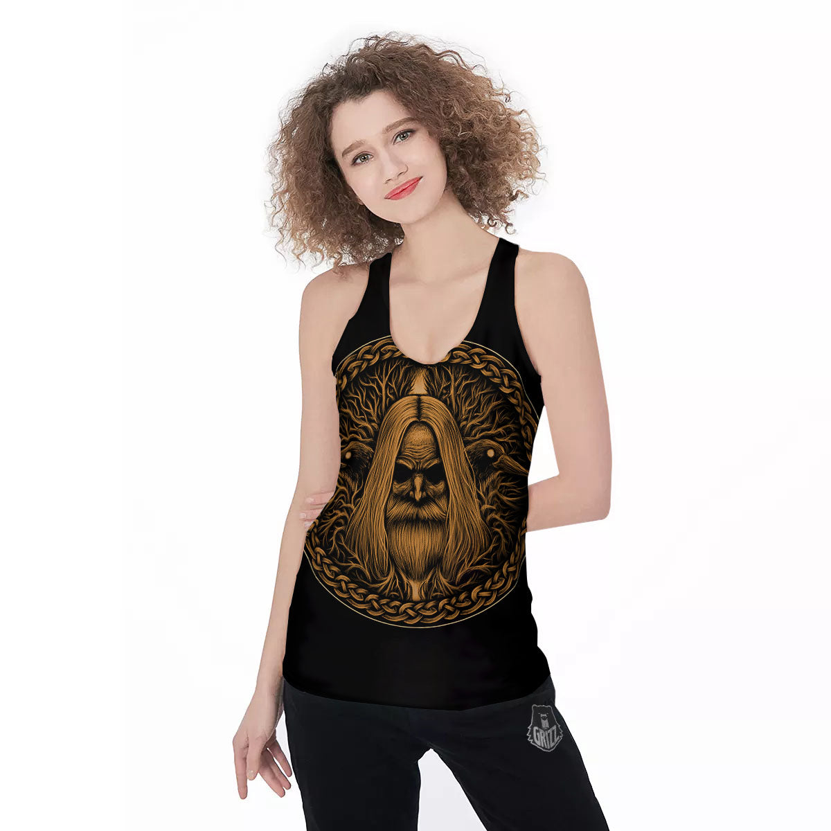 Odin Gold With Muninn And Huginn Print Women's Racerback Tank Top-grizzshop