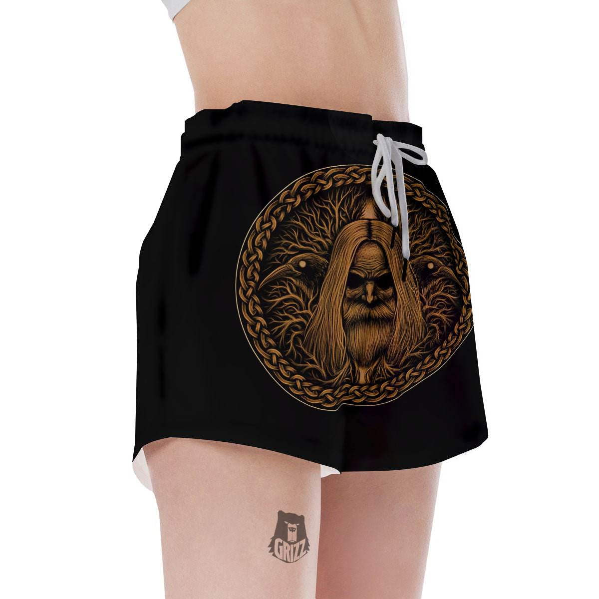 Odin Gold With Muninn And Huginn Print Women's Shorts-grizzshop