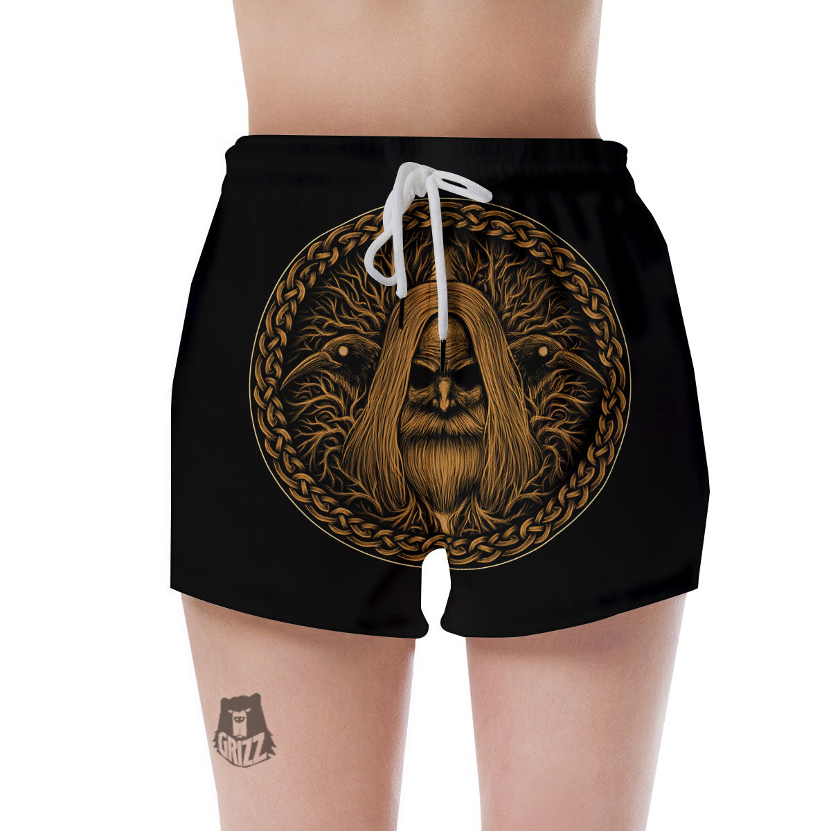 Odin Gold With Muninn And Huginn Print Women's Shorts-grizzshop